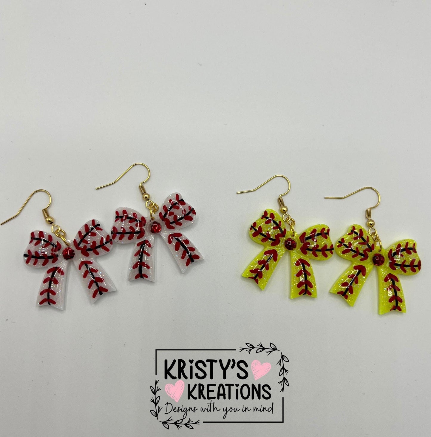 Baseball/Softball Bow Earrings - Sports Earrings