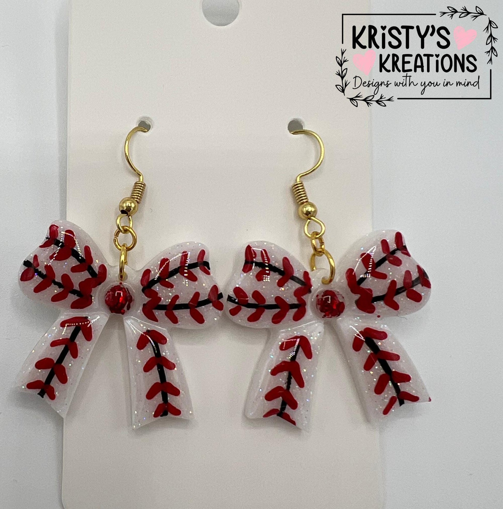 Baseball/Softball Bow Earrings - Sports Earrings