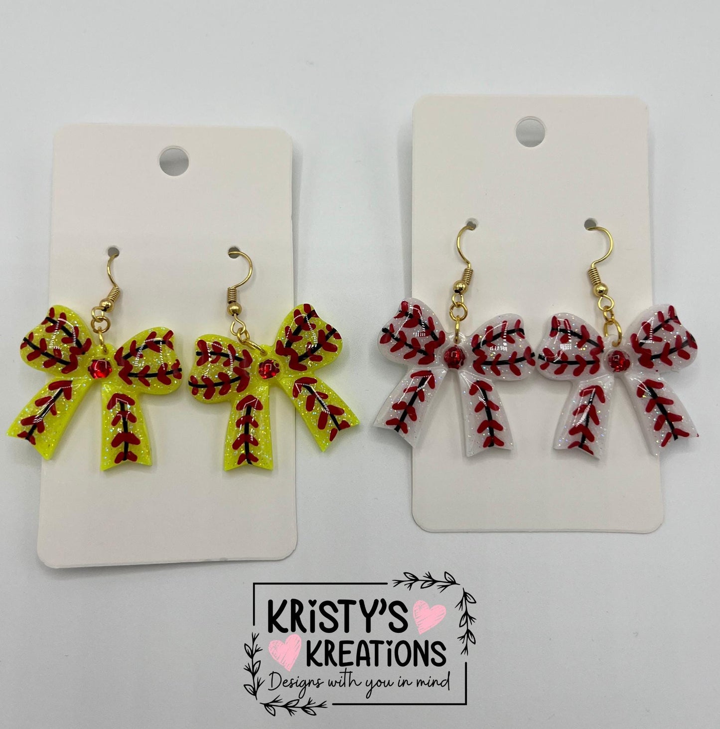 Baseball/Softball Bow Earrings - Sports Earrings