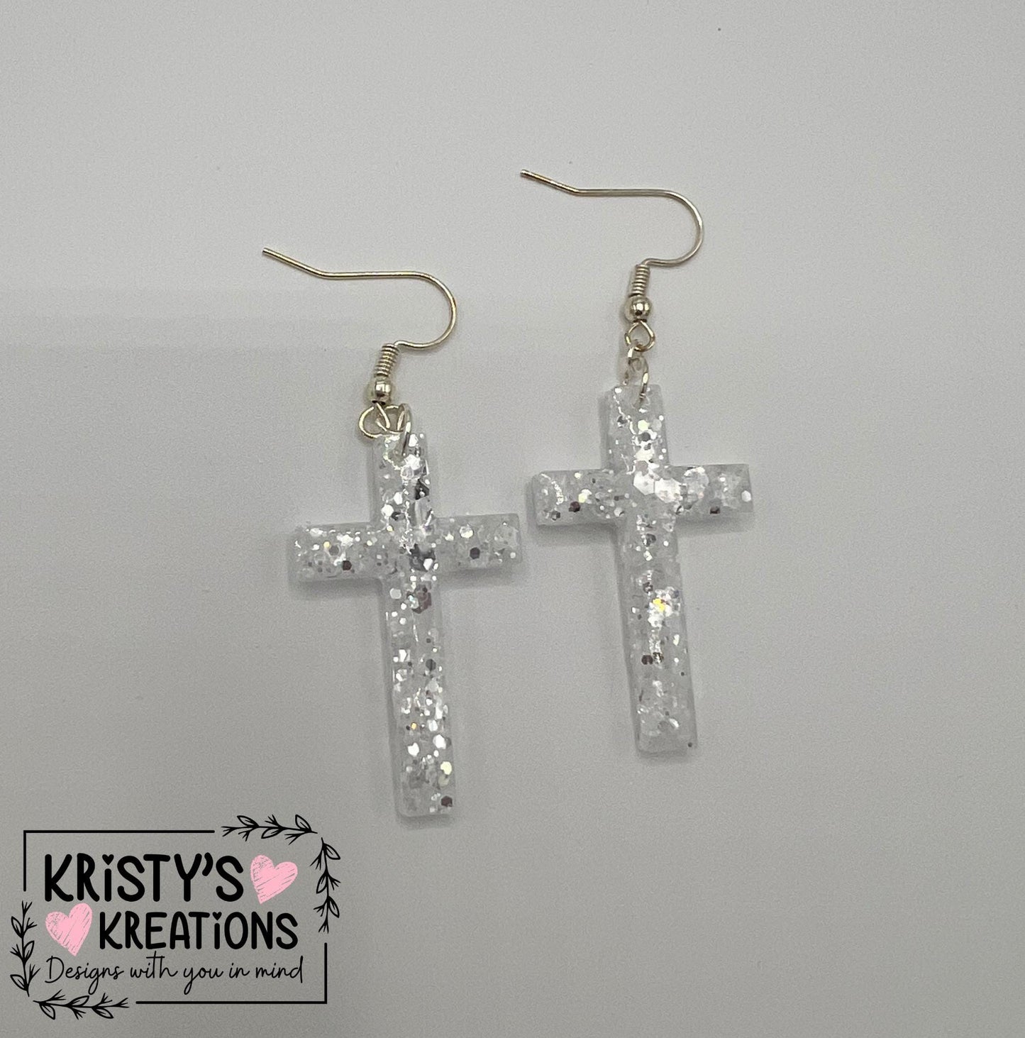 Silver or Gold Glitter Cross Earrings