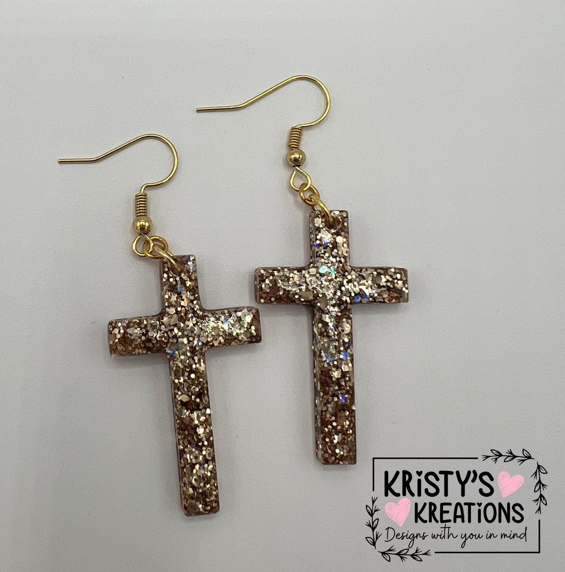 Silver or Gold Glitter Cross Earrings