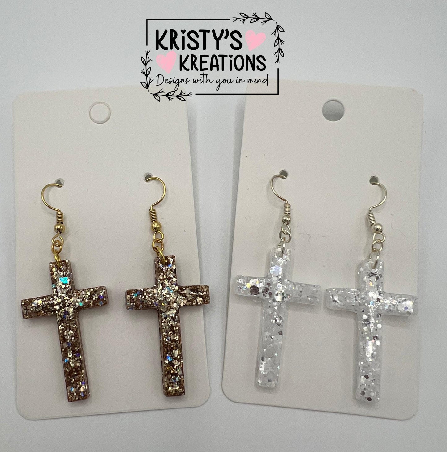 Silver or Gold Glitter Cross Earrings
