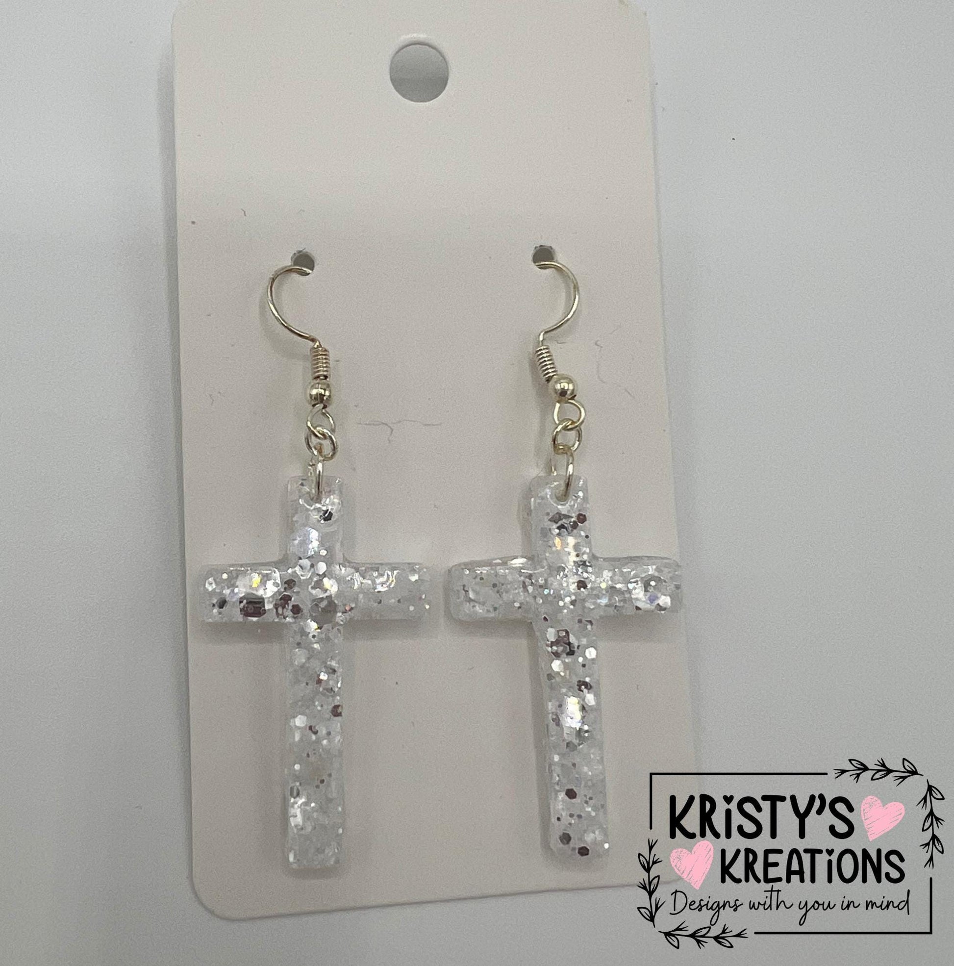 Silver or Gold Glitter Cross Earrings