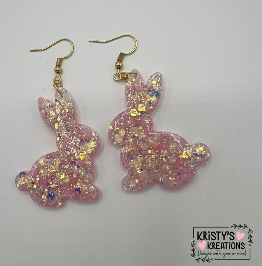Pink Opal Bunny Earrings - Easter Earrings