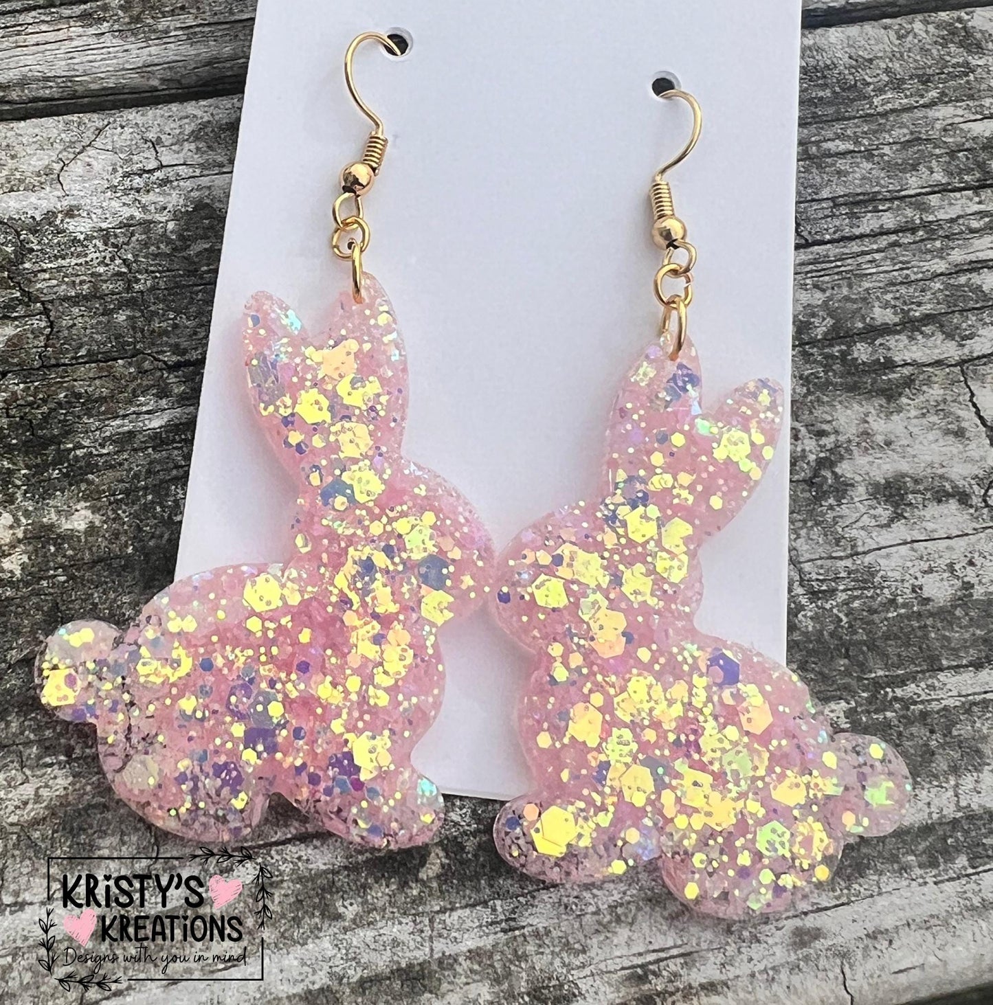 Pink Opal Bunny Earrings - Easter Earrings