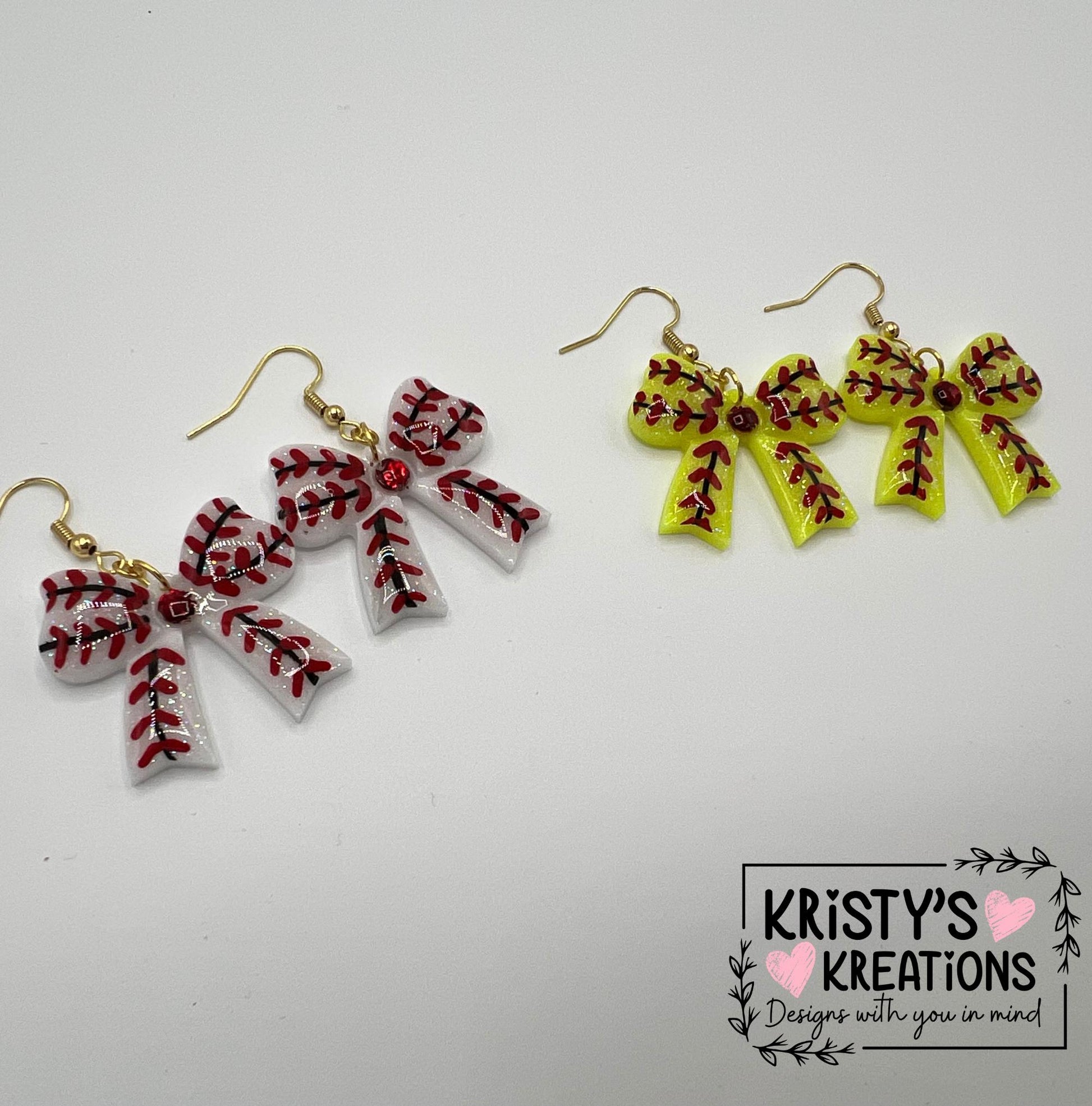 Baseball/Softball Bow Earrings - Sports Earrings