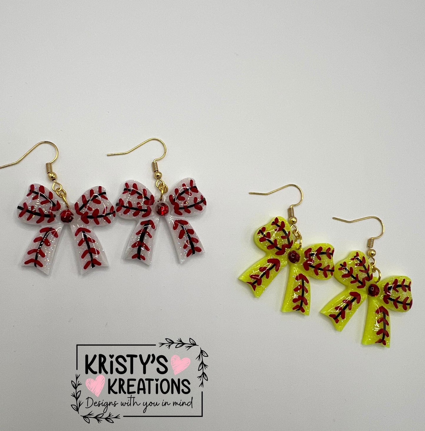 Baseball/Softball Bow Earrings - Sports Earrings