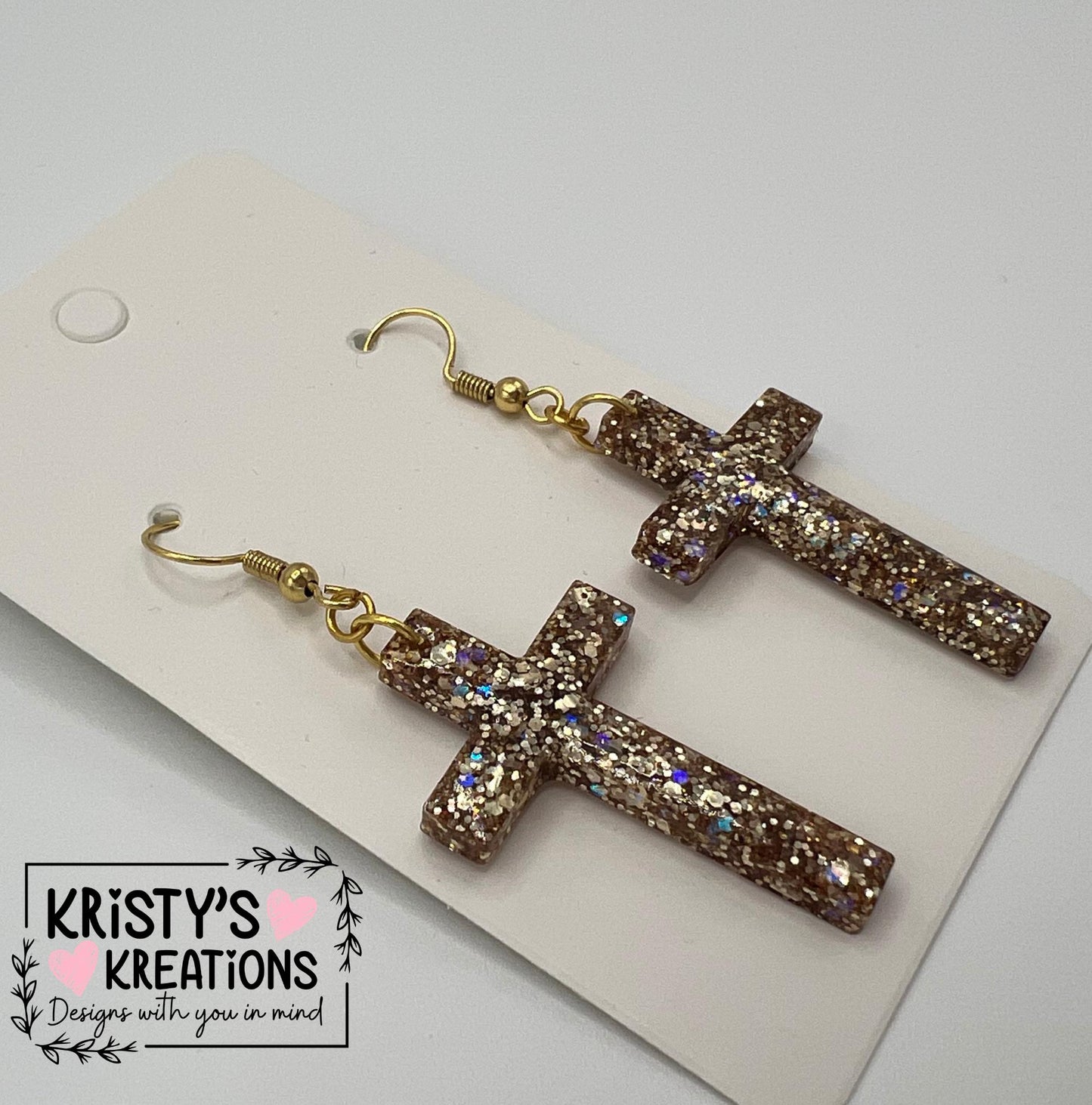 Silver or Gold Glitter Cross Earrings