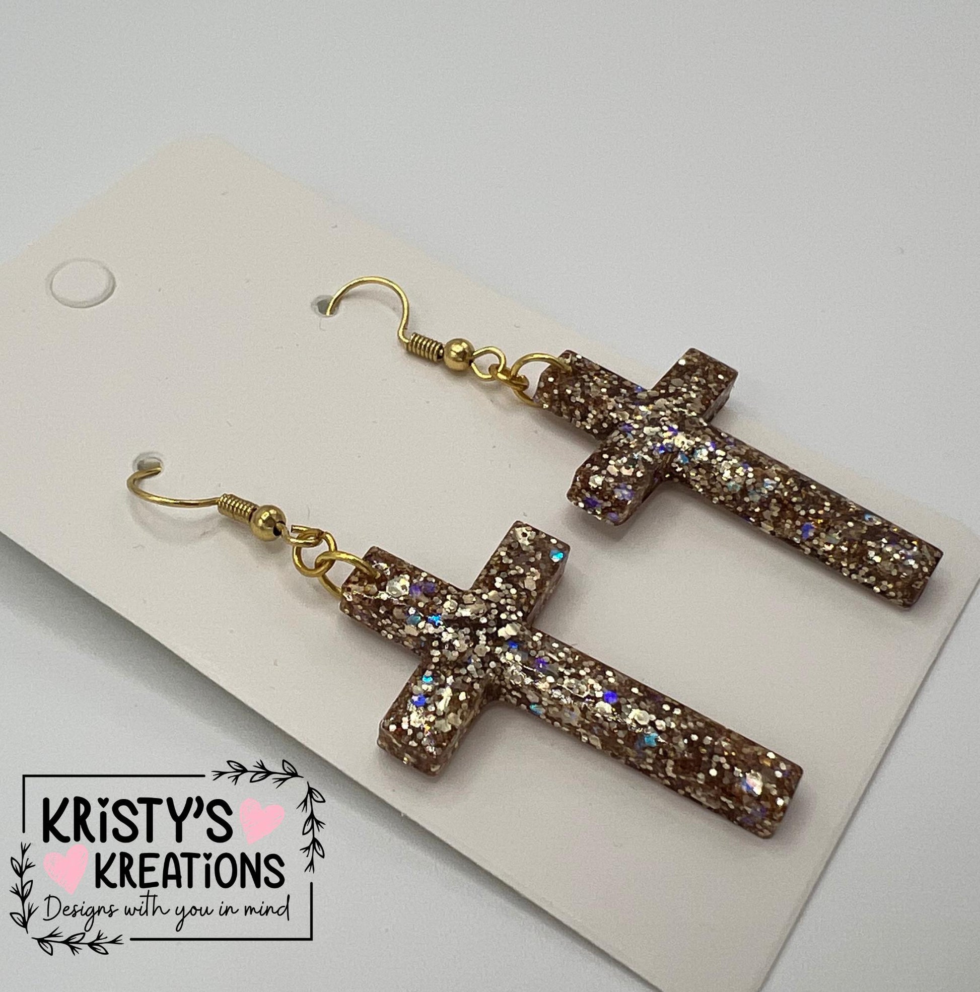 Silver or Gold Glitter Cross Earrings